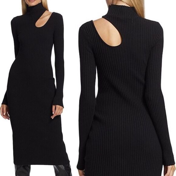 ANINE BING Size XS NWT Victoria Black Ribbed Midi Cutout Sweater Dress Cut Out - Picture 14 of 14